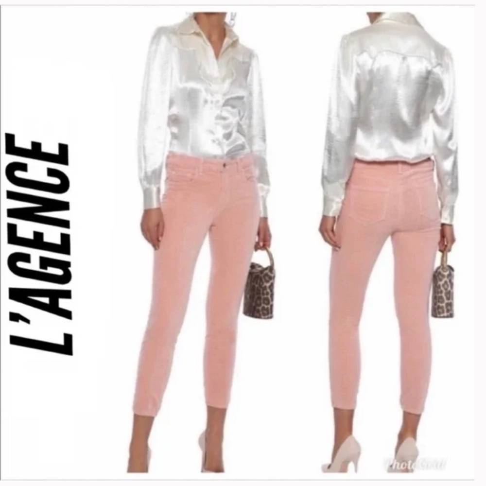 L'AGENCE Margot Blush Pink Velvet Skinny Jeans